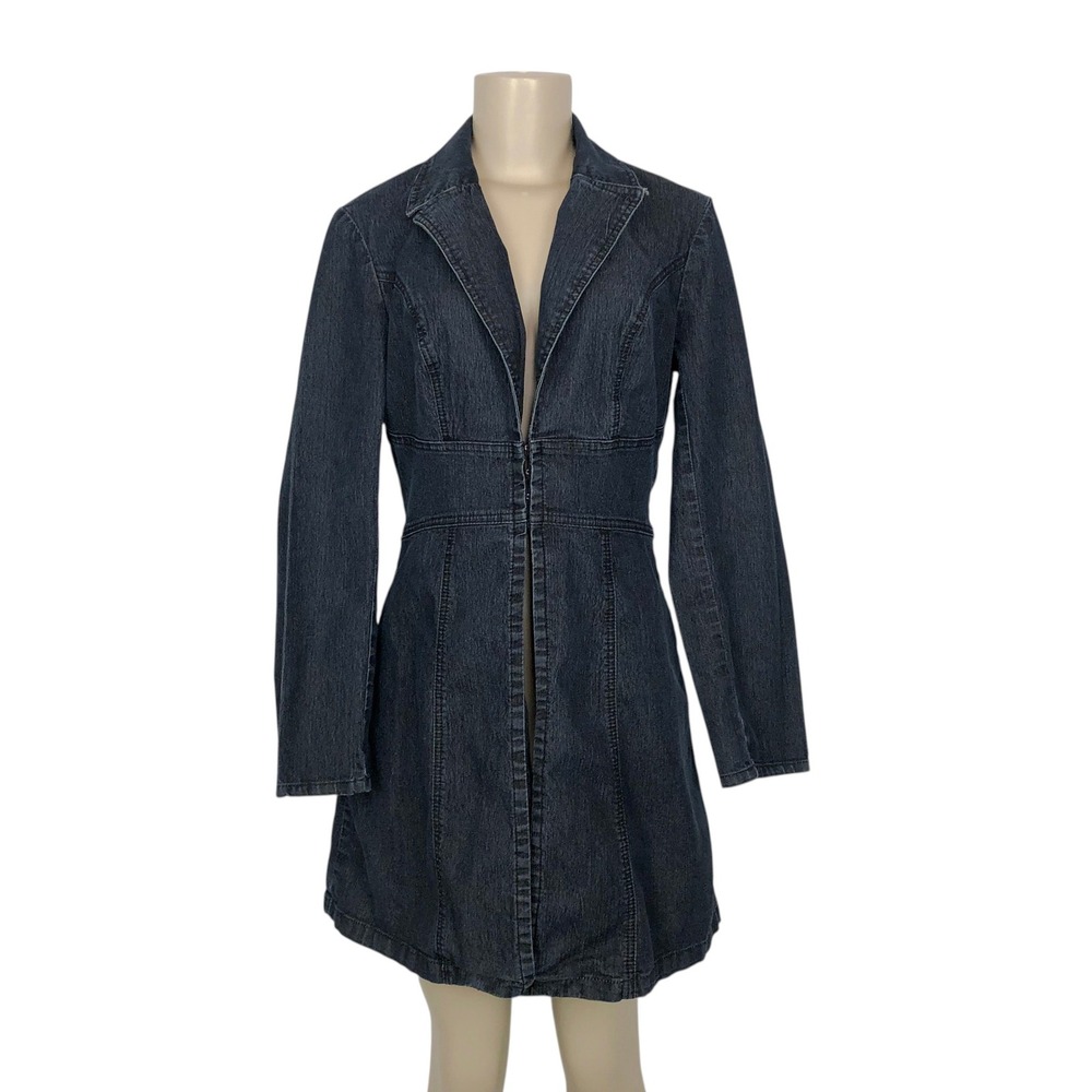 Vintage Bisou Bisou Dark Wash Denim Jean Midi Jacket Medium Y2K 90s Corset Style